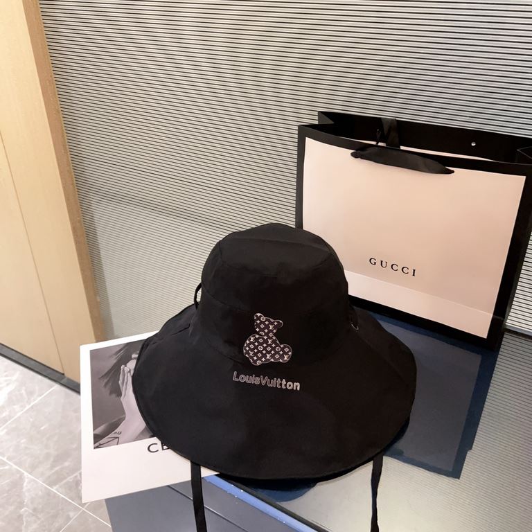 with dust bag [LV Louis Vuitton] 2023 spring and summer new large-brimmed double-sided big brand bear fisherman's hat, sunshade big models super good with the closed eyes into one of the