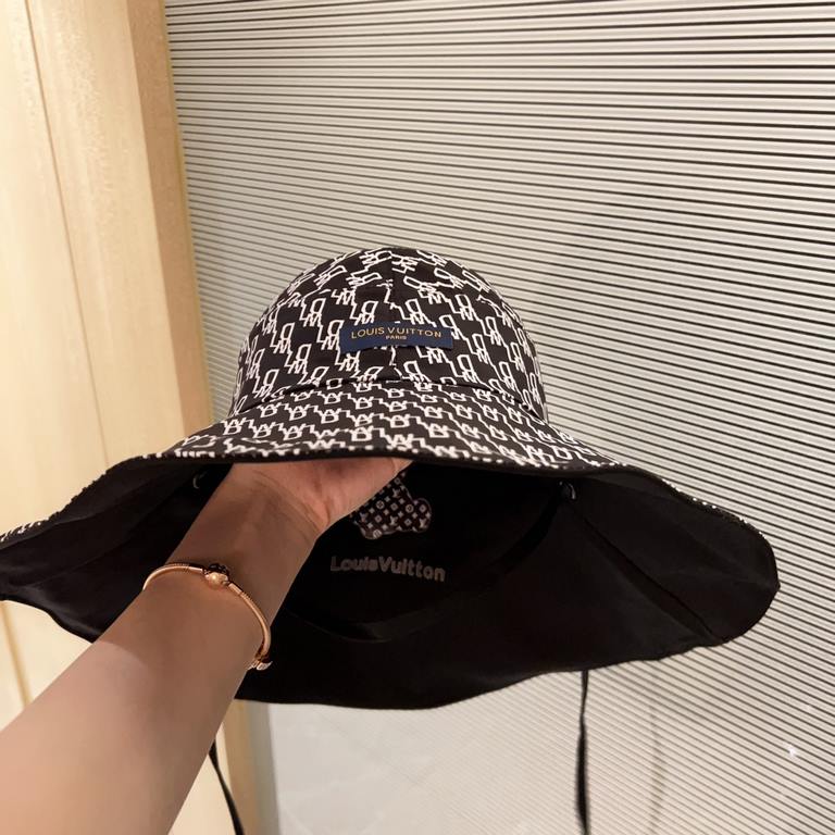 with dust bag [LV Louis Vuitton] 2023 spring and summer new large-brimmed double-sided big brand bear fisherman's hat, sunshade big models super good with the closed eyes into one of the