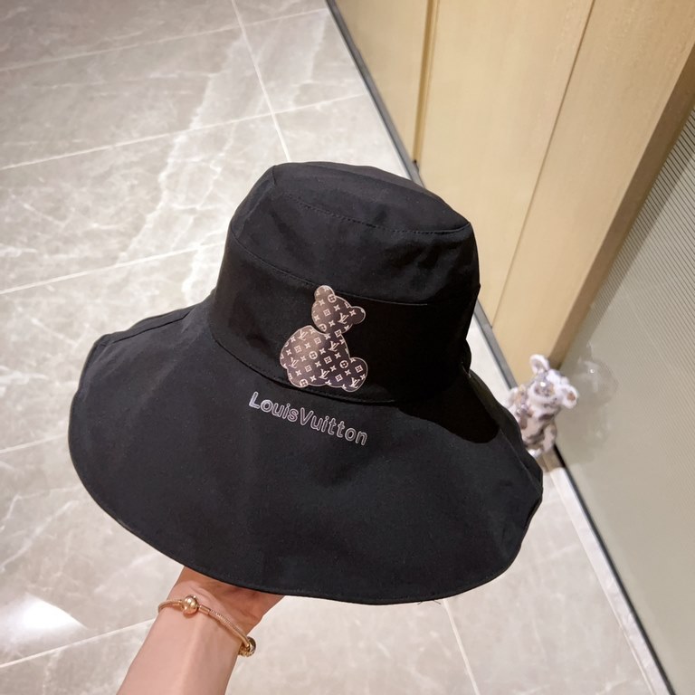 with dust bag [LV Louis Vuitton] 2023 spring and summer new large-brimmed double-sided big brand bear fisherman's hat, sunshade big models super good with the closed eyes into one of the