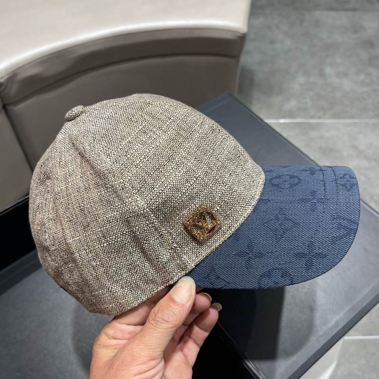 LV (Louis Vuitton) new original single baseball cap, old flower splicing, 11 open mold customized, original denim fabric   counter old flower leather, meticulous and perfect workmanship, superb quality, the base head cir