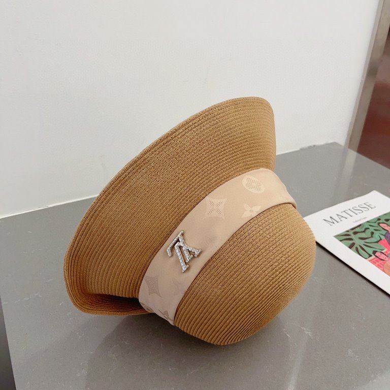 LV Louis Vuitton Straw Hat, rolled design, old flower webbing, celebrity style, head circumference 57cm