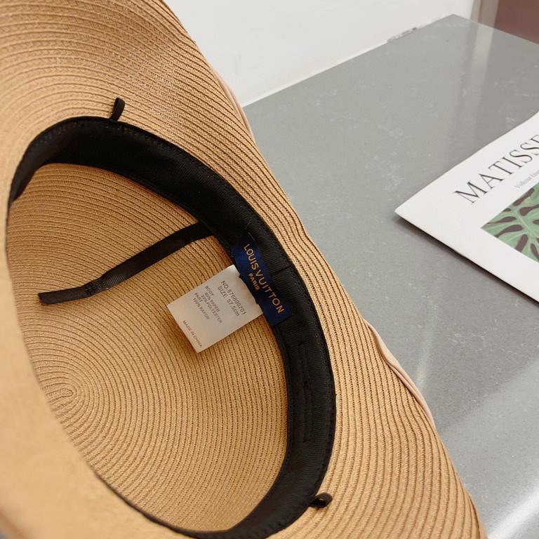 LV Louis Vuitton Straw Hat, rolled design, old flower webbing, celebrity style, head circumference 57cm