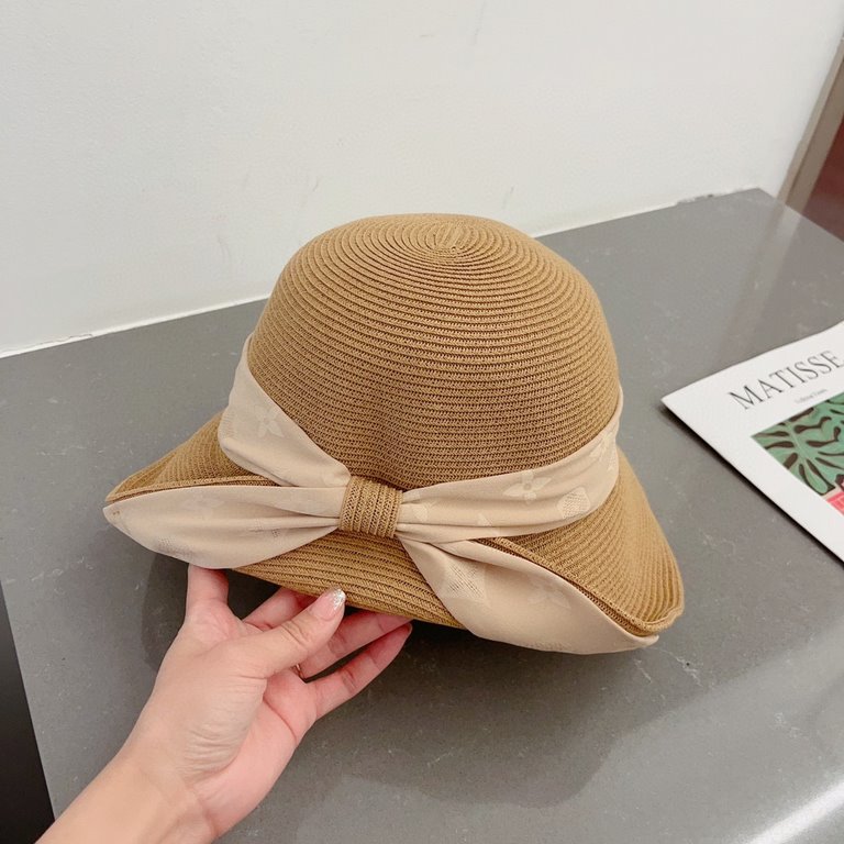 LV Louis Vuitton Straw Hat, rolled design, old flower webbing, celebrity style, head circumference 57cm