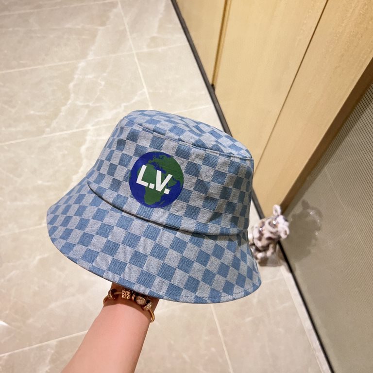 with dust bag [LV Louis Vuitton] 2023 new checkerboard checkerboard men and women's models of fisherman's hat, the big models are super good with, hurry to get!