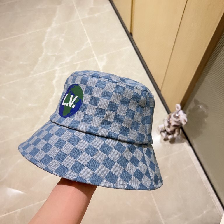 with dust bag [LV Louis Vuitton] 2023 new checkerboard checkerboard men and women's models of fisherman's hat, the big models are super good with, hurry to get!