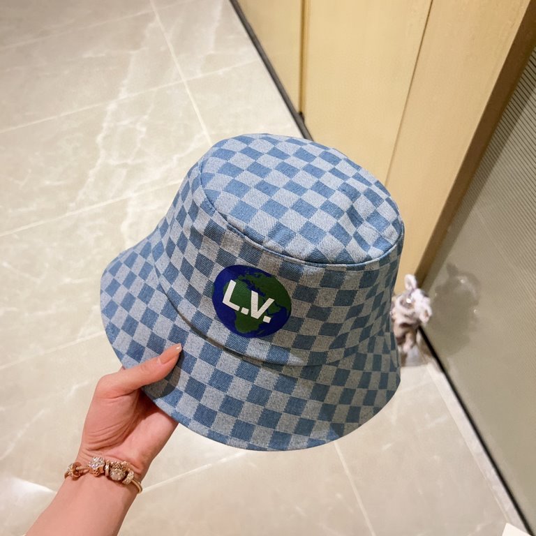 with dust bag [LV Louis Vuitton] 2023 new checkerboard checkerboard men and women's models of fisherman's hat, the big models are super good with, hurry to get!