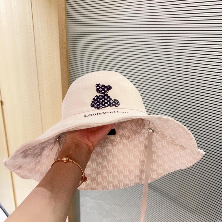 with dust bag [LV Louis Vuitton] 2023 spring and summer new large-brimmed double-sided big brand bear fisherman hat, sunshade big models super good with the eyes closed into a