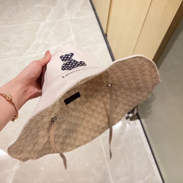 with dust bag [LV Louis Vuitton] 2023 spring and summer new large-brimmed double-sided big brand bear fisherman hat, sunshade big models super good with the eyes closed into a