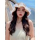 lv summer seaside leisure beach hat hundred with mesh pearl straw fisherman hat foldable hat outing sun hat