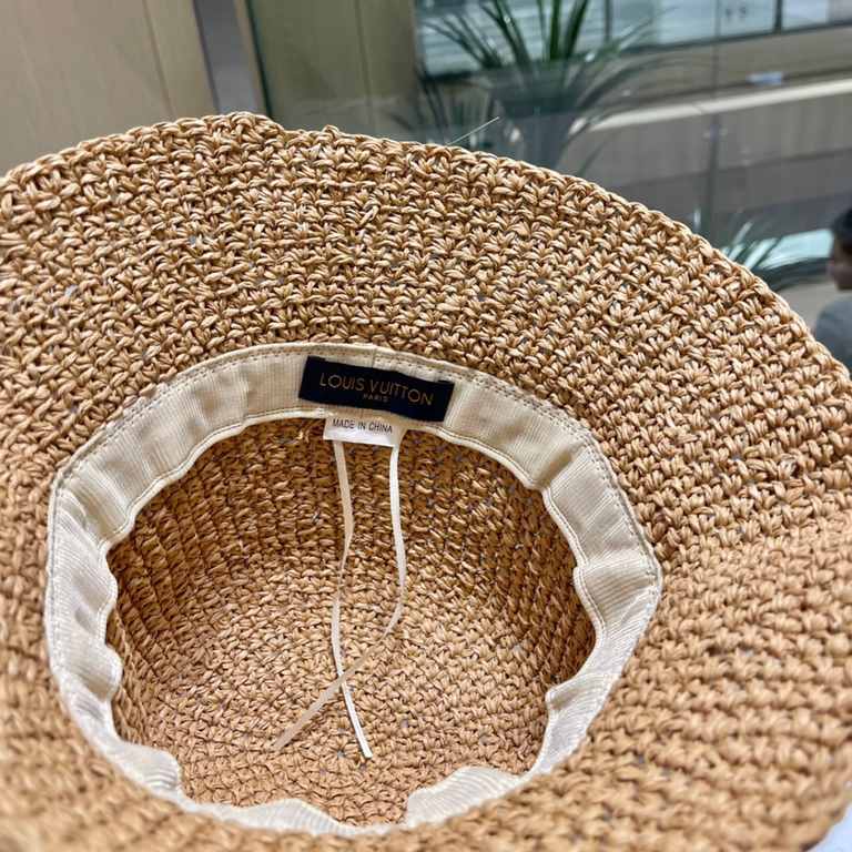 lv summer seaside leisure beach hat hundred with mesh pearl straw fisherman hat foldable hat outing sun hat