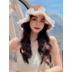 lv summer seaside leisure beach hat hundred with mesh pearl straw fisherman hat foldable hat outing sun hat