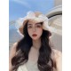 lv summer seaside leisure beach hat hundred with mesh pearl straw fisherman hat foldable hat outing sun hat