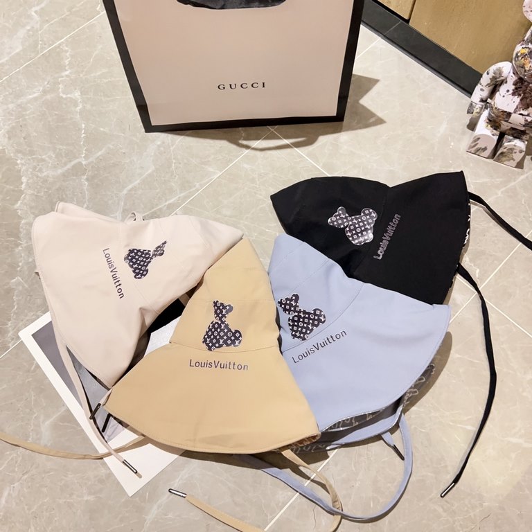 with dust bag [LV Louis Vuitton] 2023 spring and summer new large-brimmed double-sided big brand bear fisherman's hat, sunshade big models super good with the closed eyes into one of the