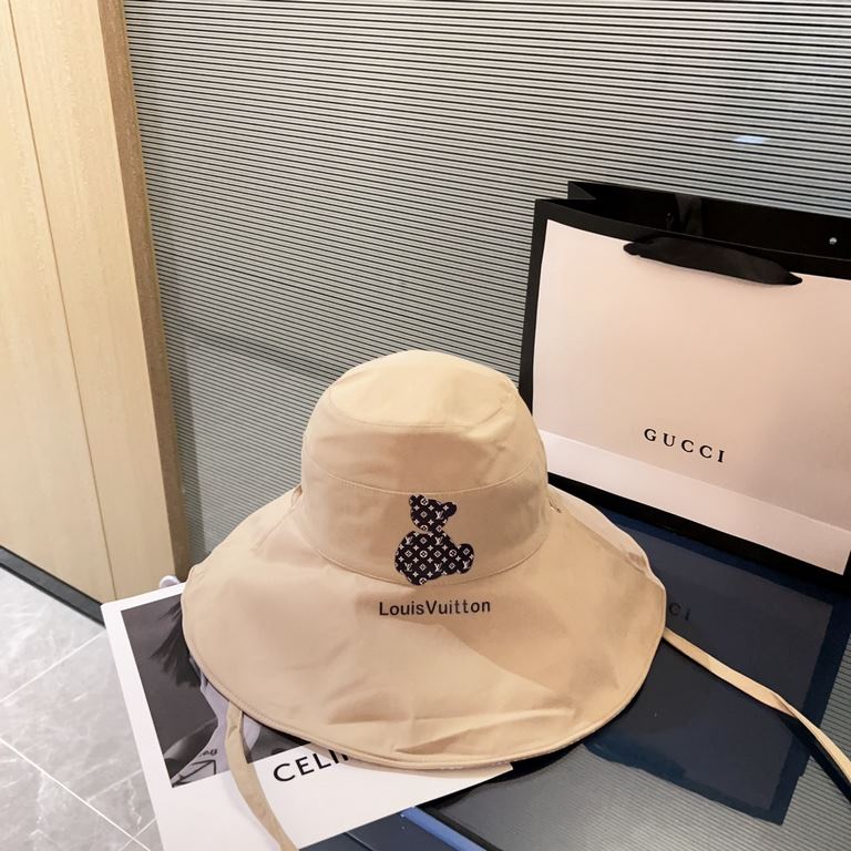 with dust bag [LV Louis Vuitton] 2023 spring and summer new large-brimmed double-sided big brand bear fisherman's hat, sunshade big models super good with the closed eyes into one of the