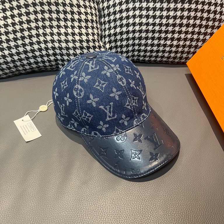 With box cloth bag, LV (Louis Vuitton) new original single baseball cap, cowhide embossed, 11 open mold customized, original denim fabric, workmanship is meticulous and perfect, the quality is superb, the base head circu