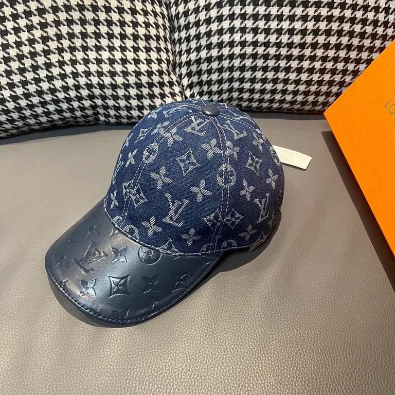 With box cloth bag, LV (Louis Vuitton) new original single baseball cap, cowhide embossed, 11 open mold customized, original denim fabric, workmanship is meticulous and perfect, the quality is superb, the base head circu