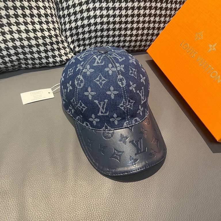 With box cloth bag, LV (Louis Vuitton) new original single baseball cap, cowhide embossed, 11 open mold customized, original denim fabric, workmanship is meticulous and perfect, the quality is superb, the base head circu