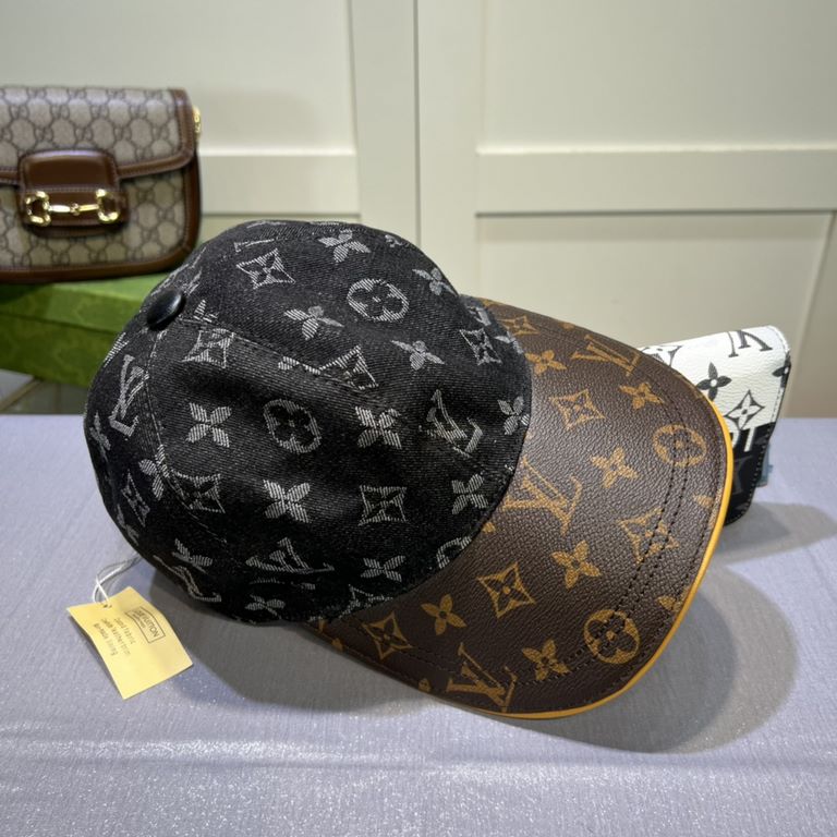 LV (Louis Vuitton) new original single baseball cap, old flower splicing, 11 open mold customized, the original printing satin fabric   counter old flower leather, meticulous and perfect workmanship, quality is superb, t