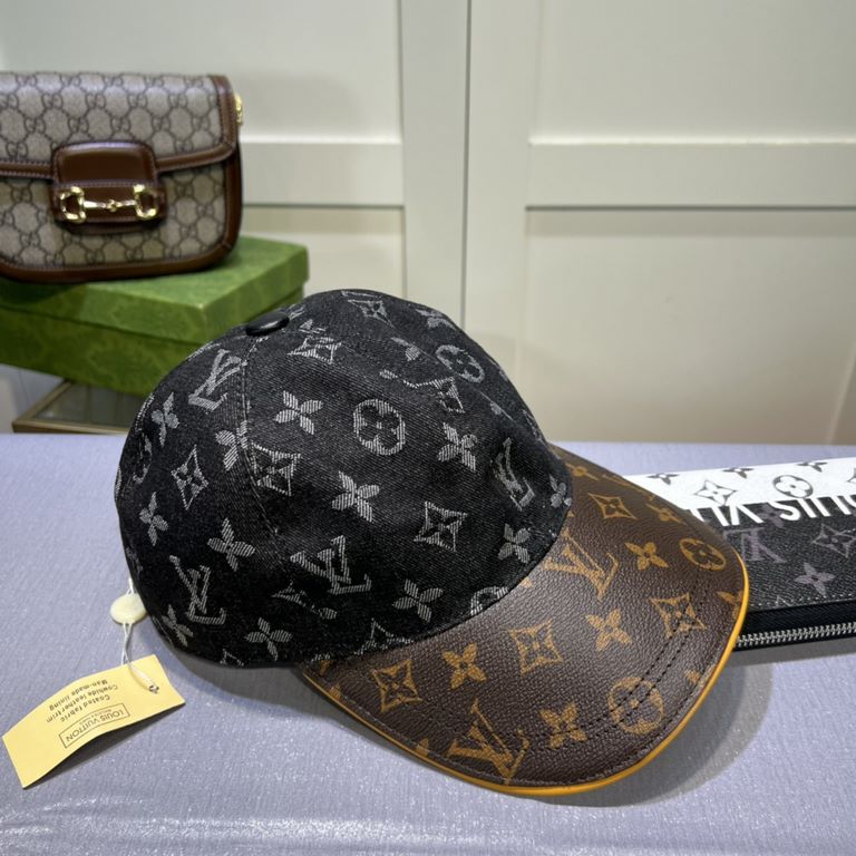 LV (Louis Vuitton) new original single baseball cap, old flower splicing, 11 open mold customized, the original printing satin fabric   counter old flower leather, meticulous and perfect workmanship, quality is superb, t