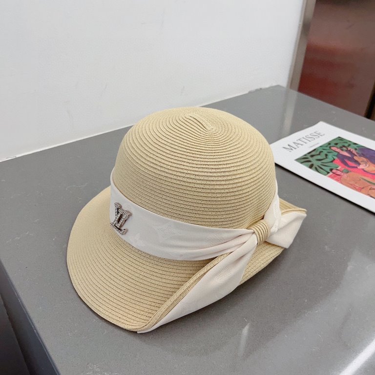 ￥LV Louis Vuitton Straw Hat, rolled brim design, old flower webbing, celebrity style, head circumference 57cm