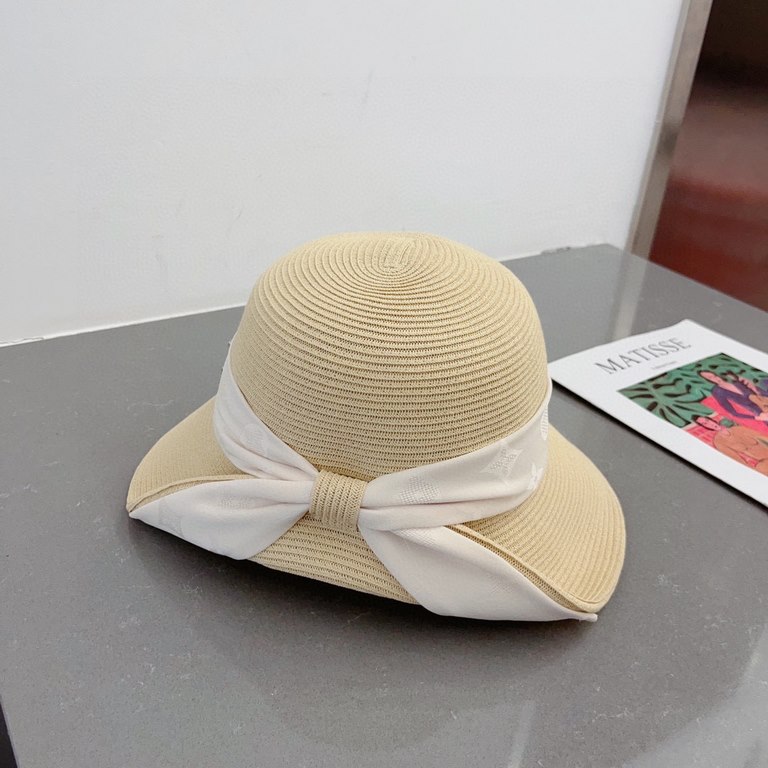 ￥LV Louis Vuitton Straw Hat, rolled brim design, old flower webbing, celebrity style, head circumference 57cm