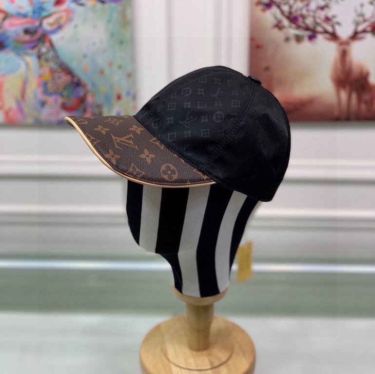 With box cloth bag, LV (Louis Vuitton) new original single baseball cap, old flower splicing, 11 open mold customized, the original printing satin fabric   counter old flower leather, workmanship is meticulous and perfec