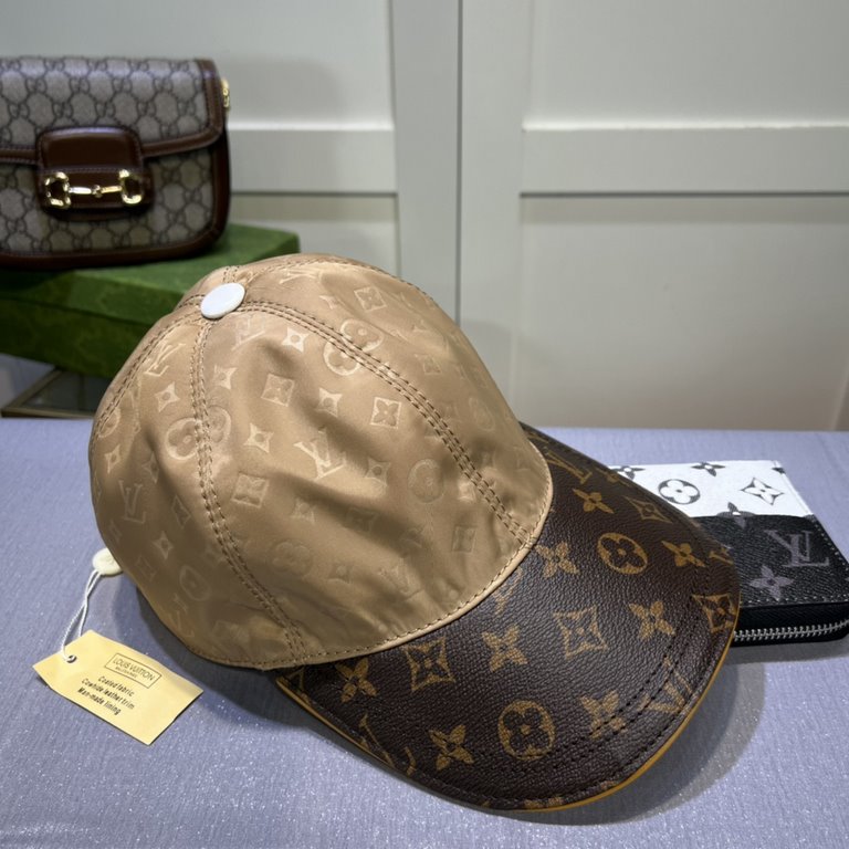 LV (Louis Vuitton) new original single baseball cap, old flower splicing, 11 open mold customized, original printing satin fabric   counter old flower leather, meticulous and perfect workmanship, awesome quality, basic h