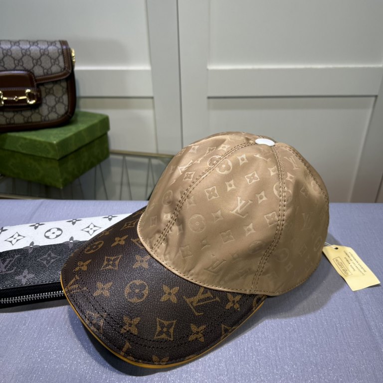 LV (Louis Vuitton) new original single baseball cap, old flower splicing, 11 open mold customized, original printing satin fabric   counter old flower leather, meticulous and perfect workmanship, awesome quality, basic h