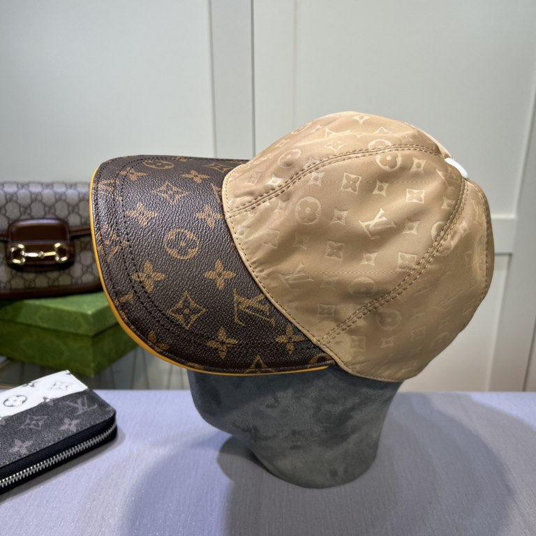 LV (Louis Vuitton) new original single baseball cap, old flower splicing, 11 open mold customized, original printing satin fabric   counter old flower leather, meticulous and perfect workmanship, awesome quality, basic h