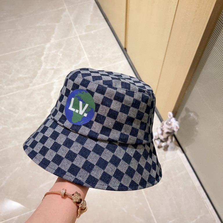 with dust bag [LV Louis Vuitton] 2023 new checkerboard checkerboard men and women's models of fisherman's hat, the big models are super good with, hurry to get!