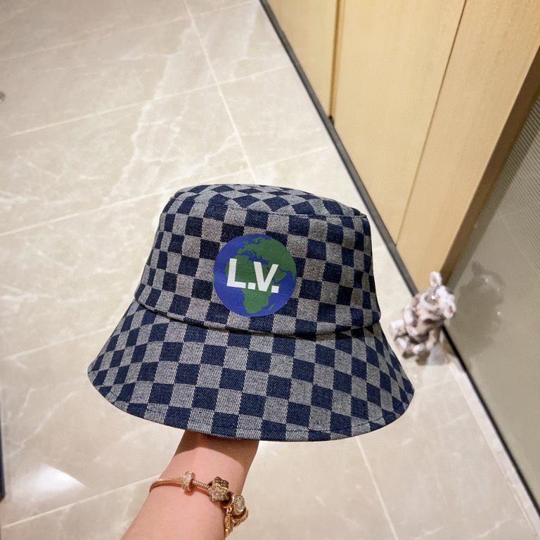 with dust bag [LV Louis Vuitton] 2023 new checkerboard checkerboard men and women's models of fisherman's hat, the big models are super good with, hurry to get!