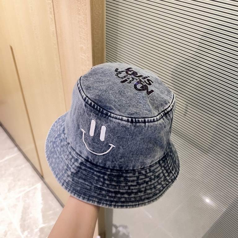 with dust bag [LV Louis Vuitton] 2023 spring and summer denim smiley face simple paragraph fisherman's hat, the big models are super good with, hurry to get!