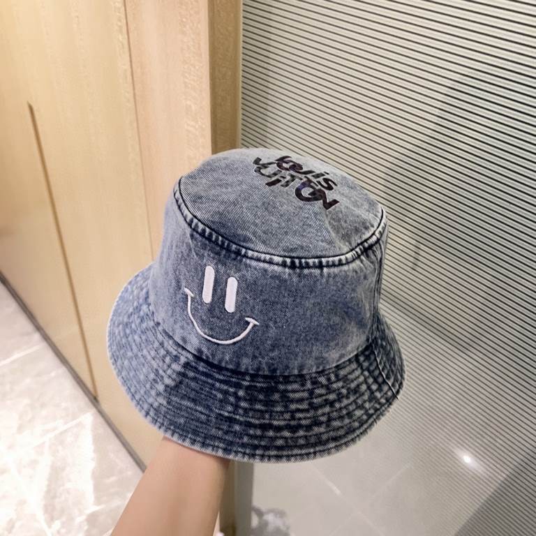 with dust bag [LV Louis Vuitton] 2023 spring and summer denim smiley face simple paragraph fisherman's hat, the big models are super good with, hurry to get!