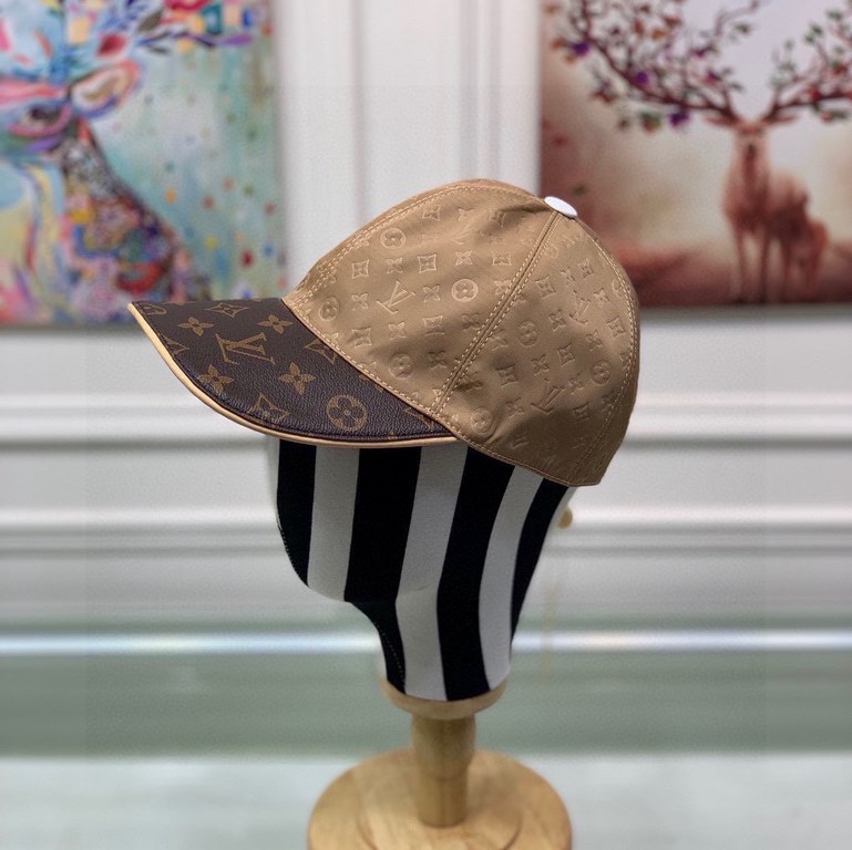 With box cloth bag, LV (Louis Vuitton) new original single baseball cap, old flower splicing, 11 open mold customized, the original printing satin fabric   counter old flower leather, workmanship is meticulous and perfec