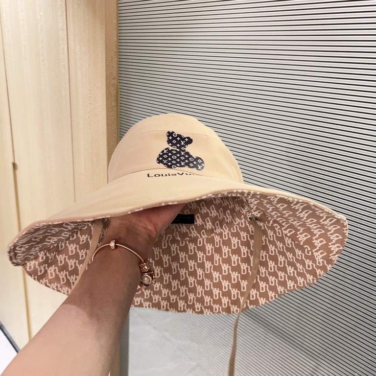 with dust bag [LV Louis Vuitton] 2023 spring and summer new large-brimmed double-sided big brand bear fisherman hat, sunshade big models super good with the eyes closed into a