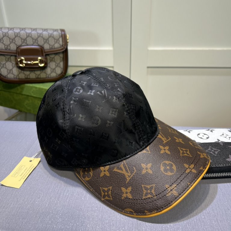 LV (Louis Vuitton) new original single baseball cap, old flower splicing, 11 open mold customized, the original printing satin fabric   counter old flower leather, meticulous and perfect workmanship, quality is superb, t