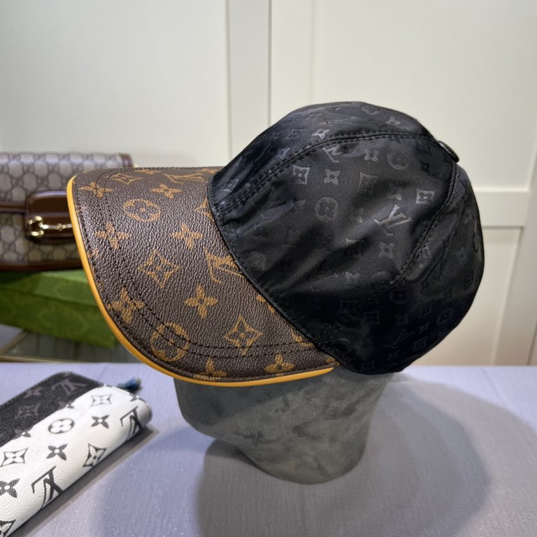 LV (Louis Vuitton) new original single baseball cap, old flower splicing, 11 open mold customized, the original printing satin fabric   counter old flower leather, meticulous and perfect workmanship, quality is superb, t