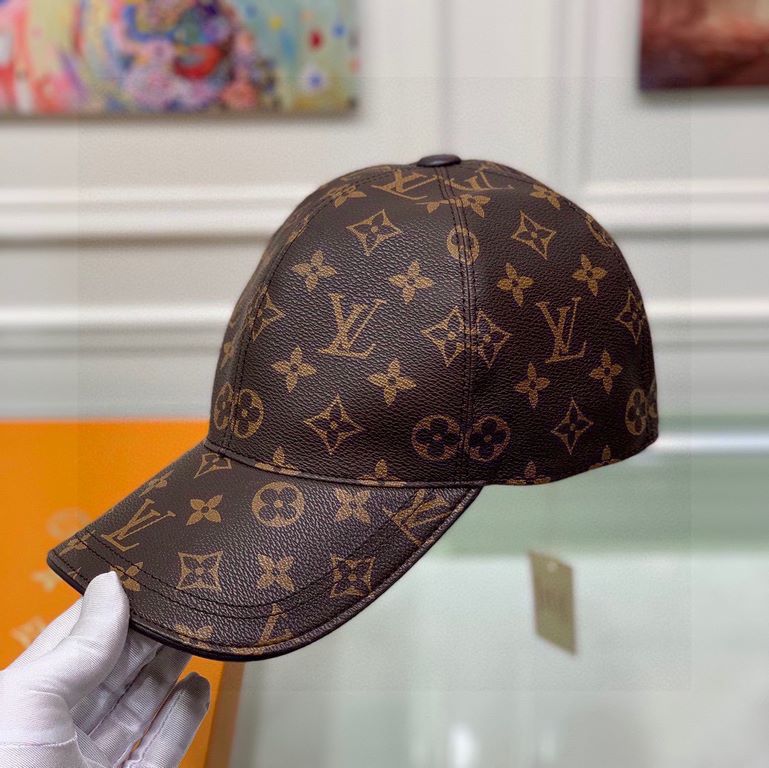 With packaging cloth bag, LV Louis Vuitton classic original single baseball cap, classic old flower, 11 open mold customized, the original counter PU leather   head layer cowhide wrapped edge, long years of explosive ver