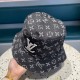 Lv embroidered lettering patchwork washed denim embroidered fisherman hatWashed denim color, show the same model, soft and comfortable fabricsHundreds of casual models, closed eyes into!