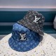 Lv embroidered lettering patchwork washed denim embroidered fisherman hatWashed denim color, show the same model, soft and comfortable fabricsHundreds of casual models, closed eyes into!