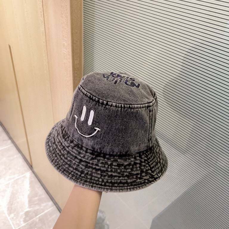 with dust bag [LV Louis Vuitton] 2023 spring and summer denim smiley face simple paragraph fisherman's hat, the big models are super good with, hurry to get!