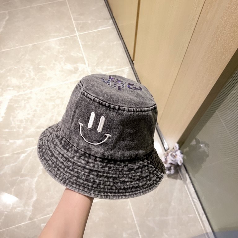 with dust bag [LV Louis Vuitton] 2023 spring and summer denim smiley face simple paragraph fisherman's hat, the big models are super good with, hurry to get!