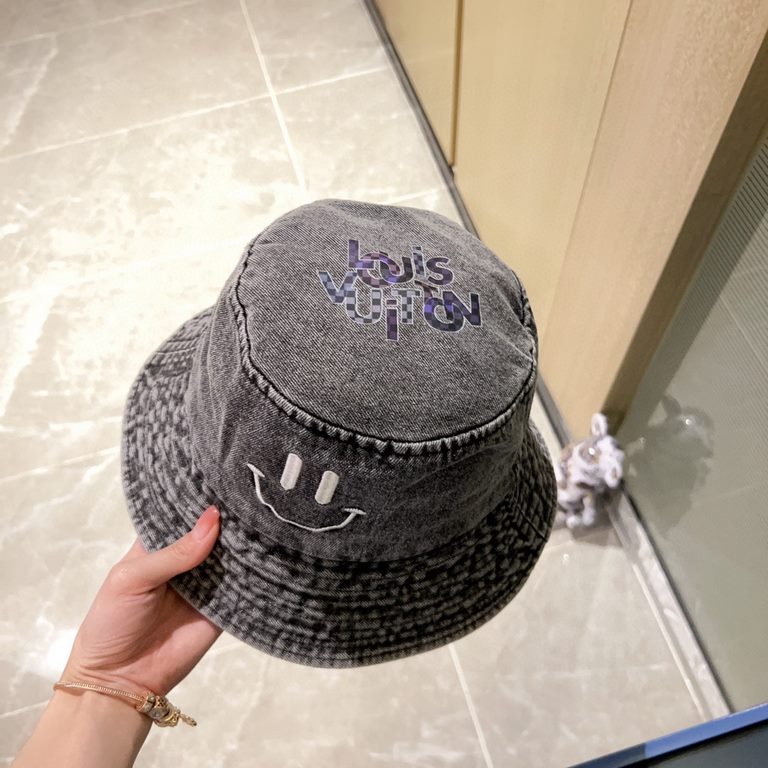 with dust bag [LV Louis Vuitton] 2023 spring and summer denim smiley face simple paragraph fisherman's hat, the big models are super good with, hurry to get!