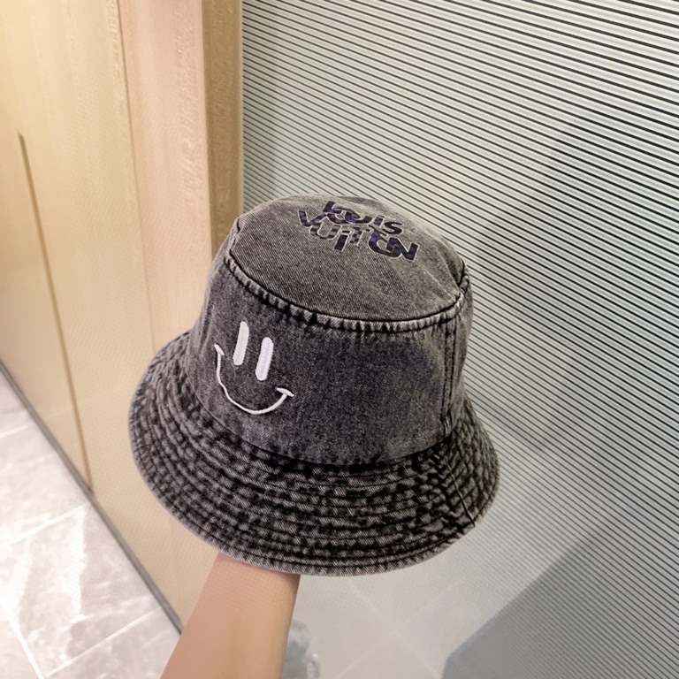 with dust bag [LV Louis Vuitton] 2023 spring and summer denim smiley face simple paragraph fisherman's hat, the big models are super good with, hurry to get!