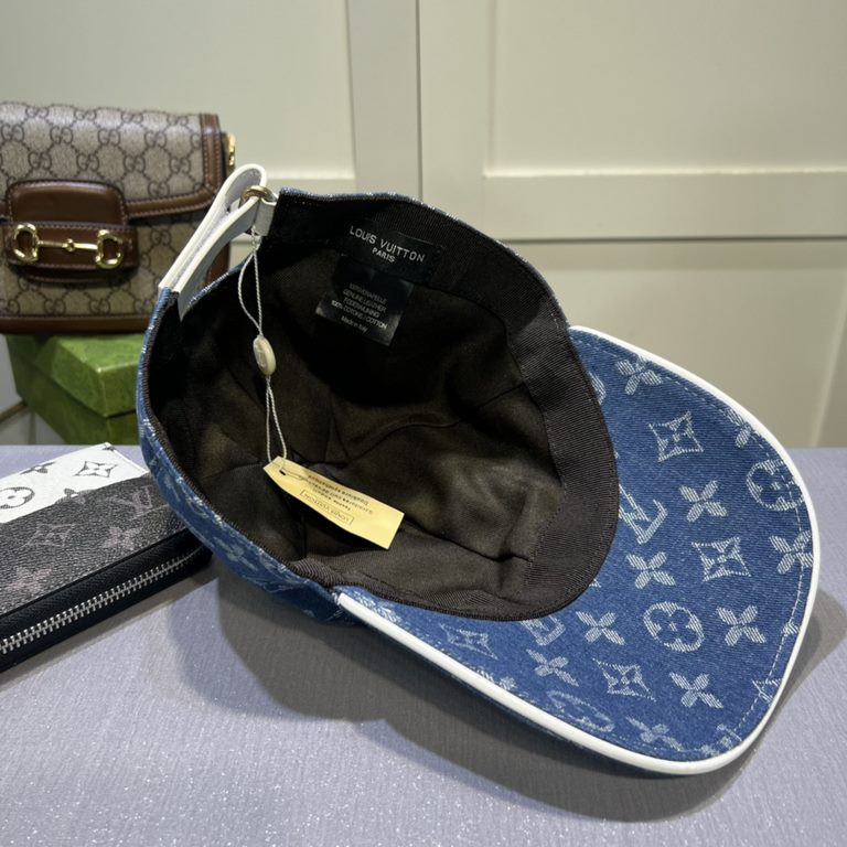 LV Louis Vuitton new original single baseball cap, LV denim jacquard, counter 11 open mold order, original canvas fabric   head layer cowhide, light and breathable! Awesome quality, base head circumference 56, patch adju