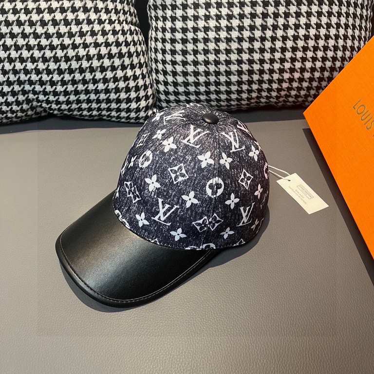 LV (Louis Vuitton) new original single baseball cap.With box cloth bag, LV (Louis Vuitton) new original single baseball cap, cowhide splicing, 11 open mold customized, original denim fabric, workmanship is meticulous and