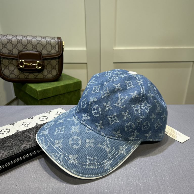 LV Louis Vuitton new original single baseball cap, LV denim jacquard, counter 11 open mold order, original canvas fabric   head layer cowhide, light and breathable! Awesome quality, base head circumference 56, patch adju