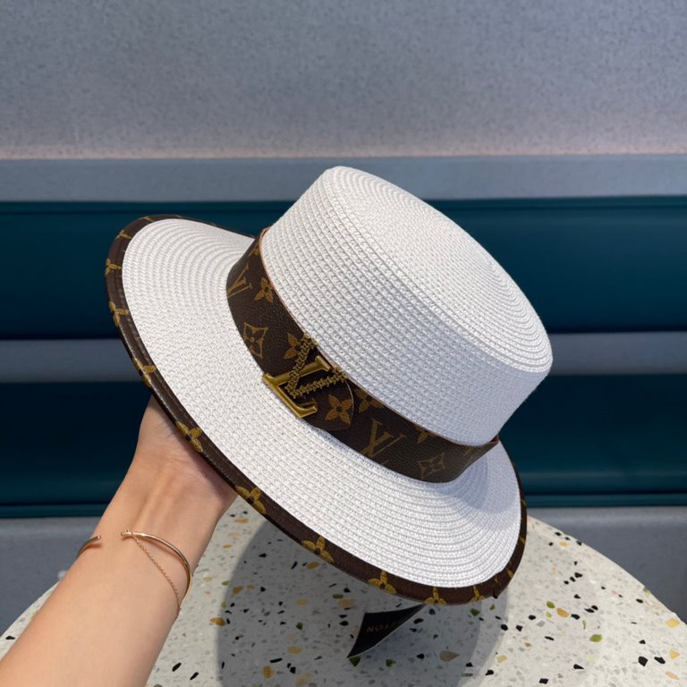 Louis Vuitton LV straw hat, countless fashionistas must-have, imported fine straw material, fine straw weaving, traveling out on the street good choice!