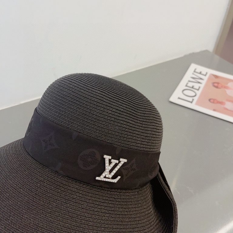 LV Louis Vuitton Straw Hat, rolled design, old flower webbing, celebrity style, head circumference 57cm