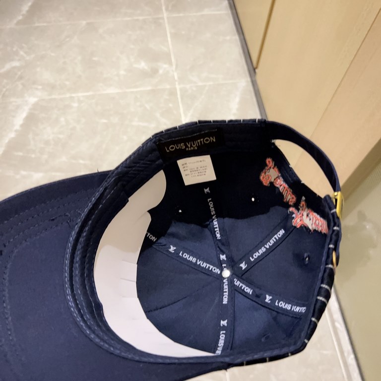 with dust bag [LV Louis Vuitton] 2023 new embroidered denim colorblocking baseball cap, new shipments, big name models are super good with, hurry up and get it!